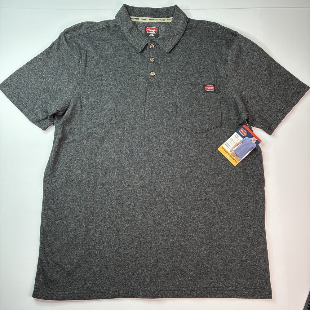 Wrangler Workwear Performance Flex Polo Shirt Men's Size L (42-44) Black Pocket
